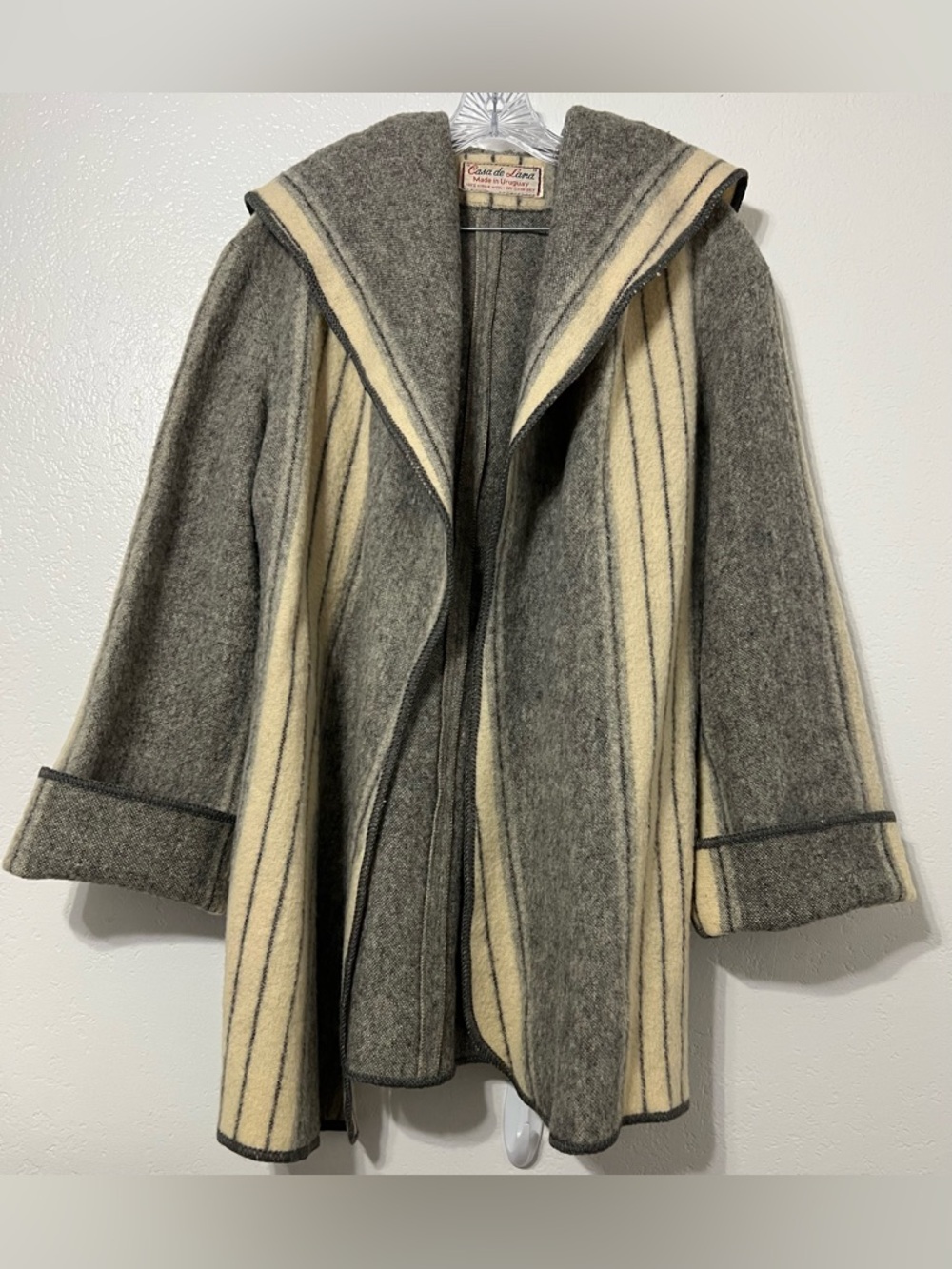 Vintage Casa de Lana Wool Hooded Jacket Uruguay Boho Southwestern Coat 15/16 - Picture 3 of 6